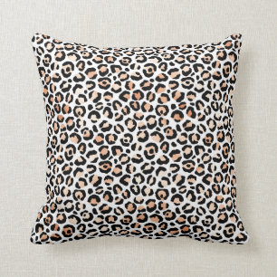 White Peach Black Leopard Print            Cushion