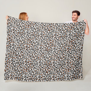 White Peach Black Leopard Print      Fleece Blanket
