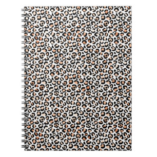 White Peach Black Leopard Print Notebook