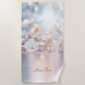 White Peach Floral Beach Towel