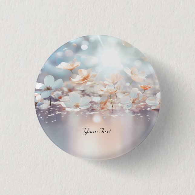 White Peach Floral Button (Front)