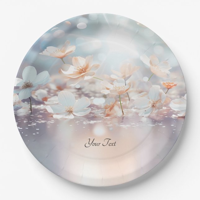 White Peach Floral Paper Plate (Front)