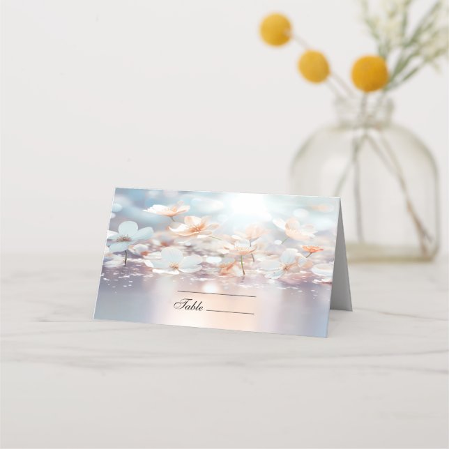White Peach Floral Place Card (Front)