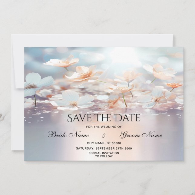 White Peach Floral Save The Date (Front)