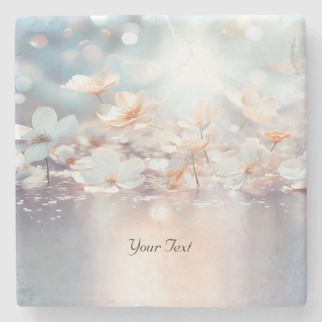 White Peach Floral Stone Coaster (Front)