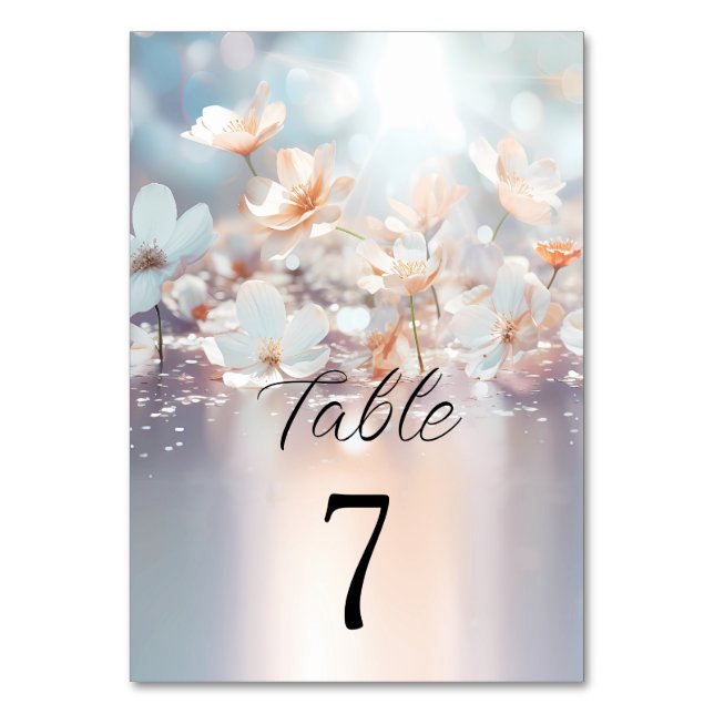 White Peach Floral Table Number (Back)
