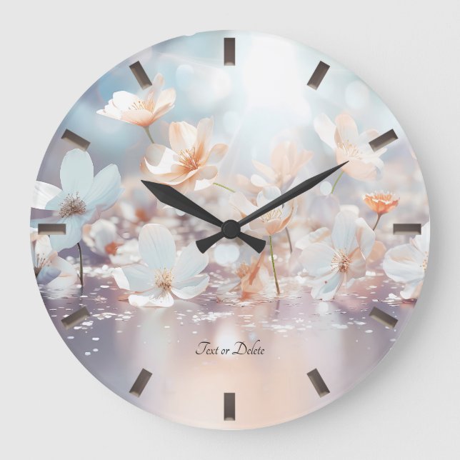 White Peach Floral Wall Clock (Front)
