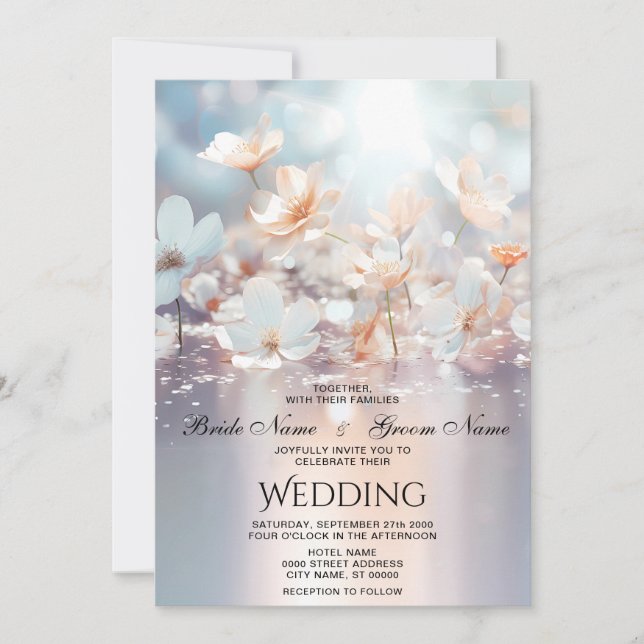 White Peach Floral Wedding Invitation (Front)