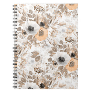 White, peach flowers, elegant notebook