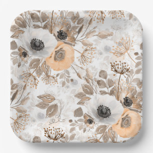 White, peach flowers, elegant paper plate