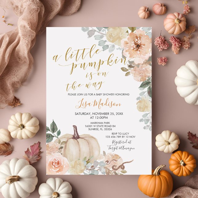 White Peach Little Pumpkin is on the way Invitation (Creator Uploaded)