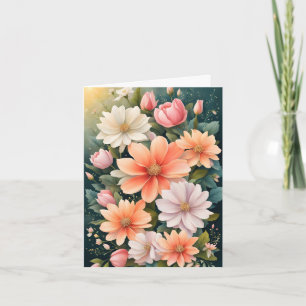 White Peach Pink Flowers Mother's Day Holiday Card