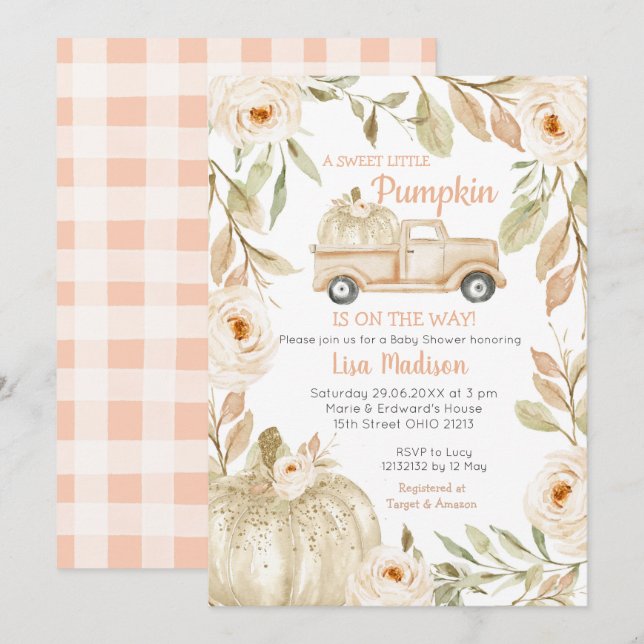White Peach Truck Peach Baby Shower Invitation (Front/Back)