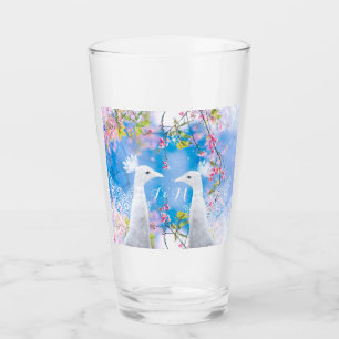 White peacock and blooming sakura /customizable glass