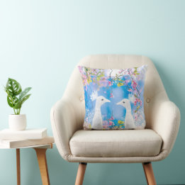 White peacock and blooming sakura / Romantic love Cushion
