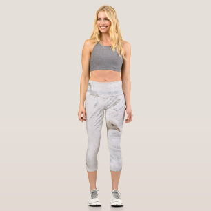 White Peacock beautiful feathers Capri Leggings