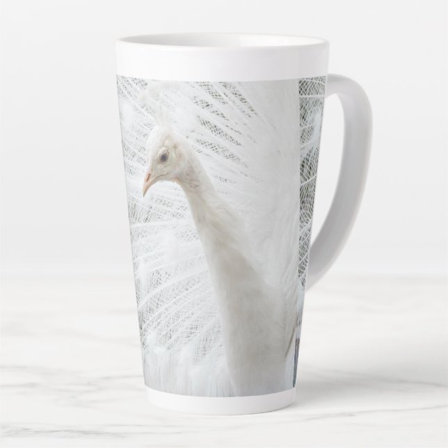 White Peacock beautiful feathers  Latte Mug (Right Angle)