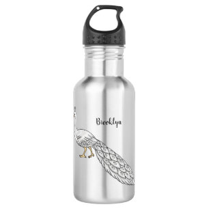 White peacock bird cartoon illustration 532 ml water bottle