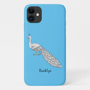 White peacock bird cartoon illustration  iPhone 11 case