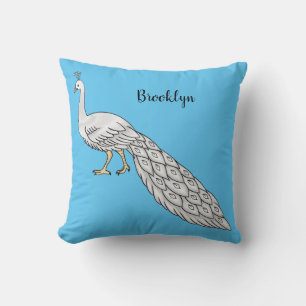 White peacock bird cartoon illustration cushion
