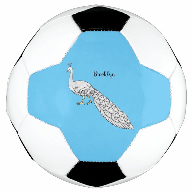 White peacock bird cartoon illustration  football (Front)