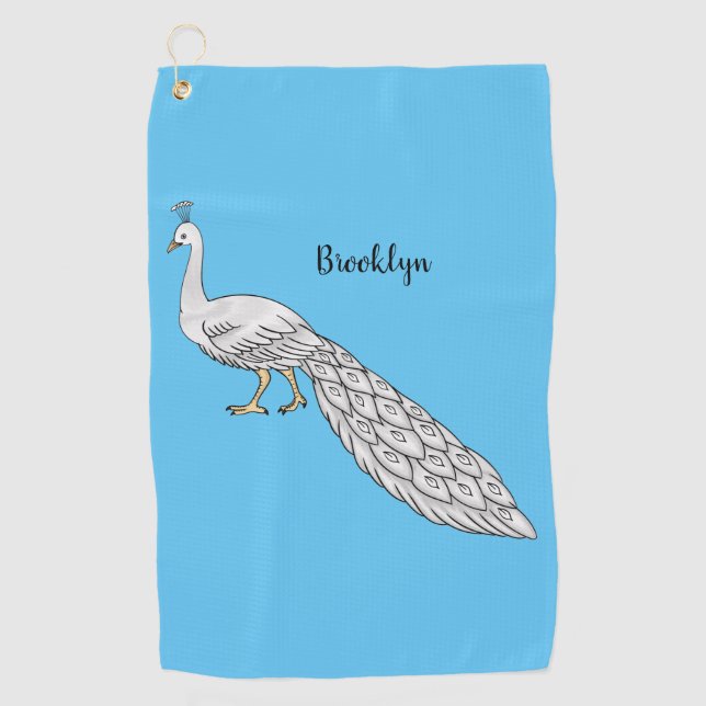 White peacock bird cartoon illustration  golf towel (Front)
