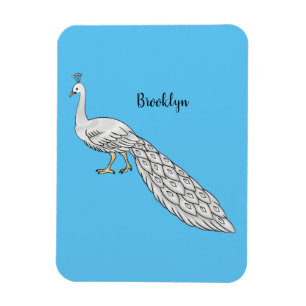 White peacock bird cartoon illustration magnet