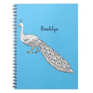 White peacock bird cartoon illustration notebook