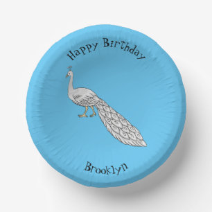 White peacock bird cartoon illustration paper plate