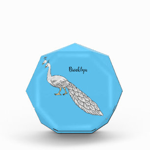 White peacock bird cartoon illustration photo block
