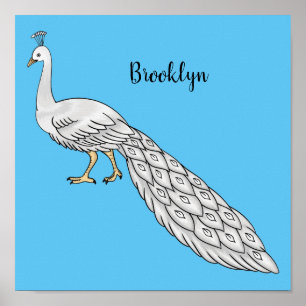 White peacock bird cartoon illustration  poster
