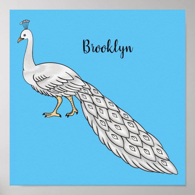 White peacock bird cartoon illustration  poster (Front)