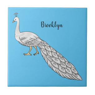 White peacock bird cartoon illustration  tile