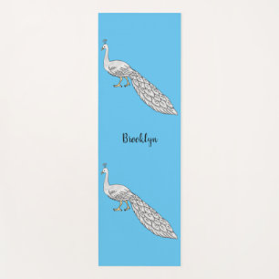 White peacock bird cartoon illustration yoga mat