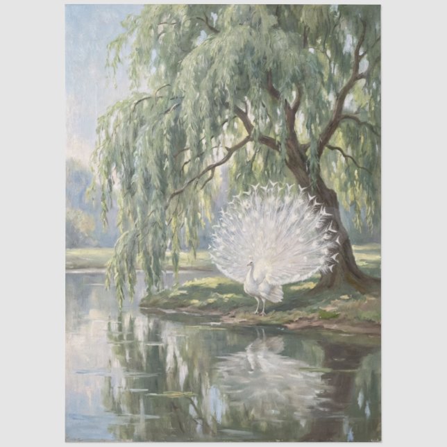 White Peacock by the Willow Decoupage Tissue Paper (Front)