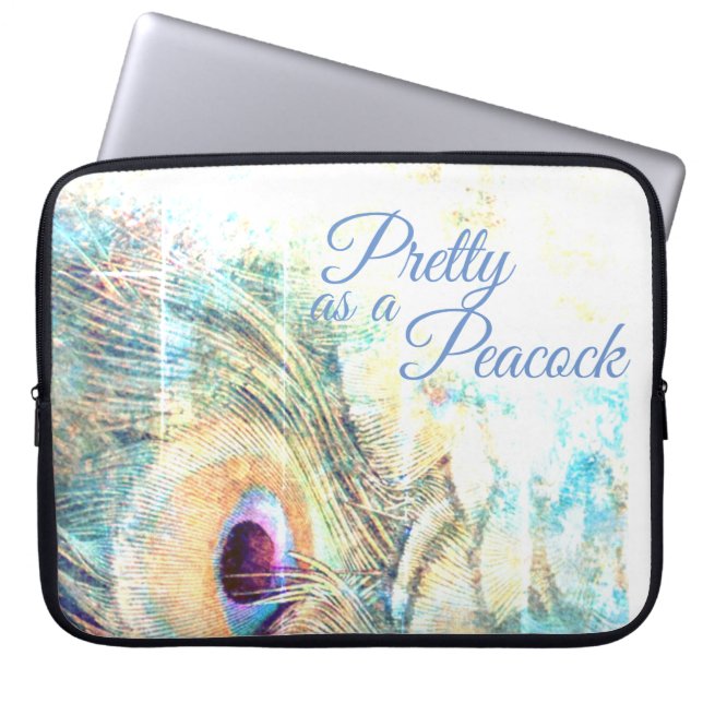 White peacock feather Pretty as a peacock pastel Laptop Sleeve (Front)