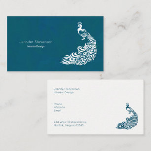 White Peacock on Teal Bold Modern Art Deco Design Business Card