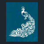 White Peacock on Teal Bold Stylish Art Deco Design Poster<br><div class="desc">A poster with an image of a white peacock on a teal watercolor background. Bold art deco style. Stylish and chic.</div>