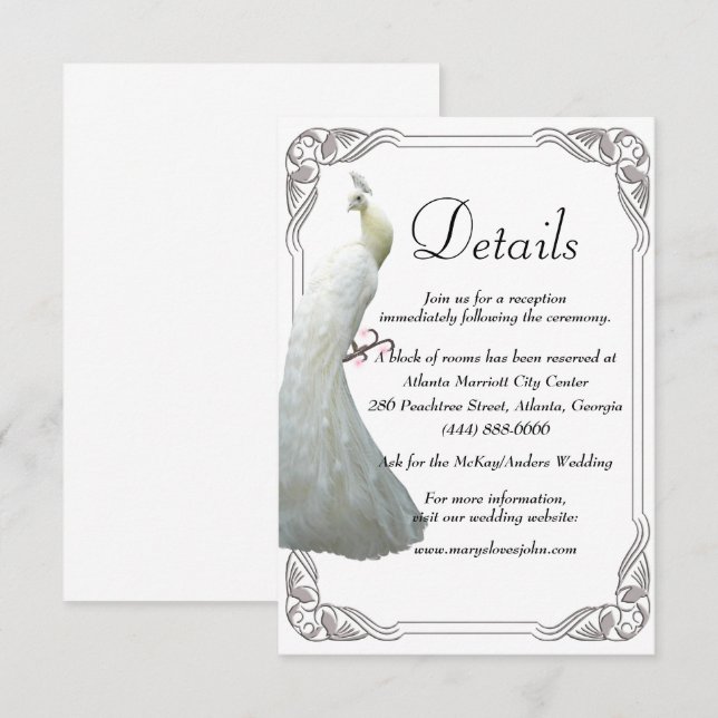 White Peacock Wedding Details Enclosure Card (Front/Back)