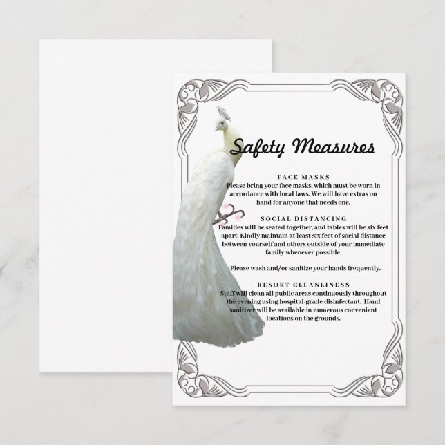 White Peacock Wedding Safety Measures Enclosure Card (Front/Back)