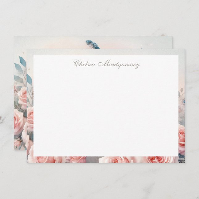 White Peacock with Blush Pink Roses Personalised Card (Front/Back)