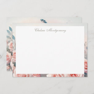 White Peacock with Blush Pink Roses Personalised Card