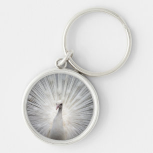 White Peacock with Fanned Feathers Key Ring
