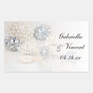 White Pearl and Diamond Buttons Wedding Rectangular Sticker