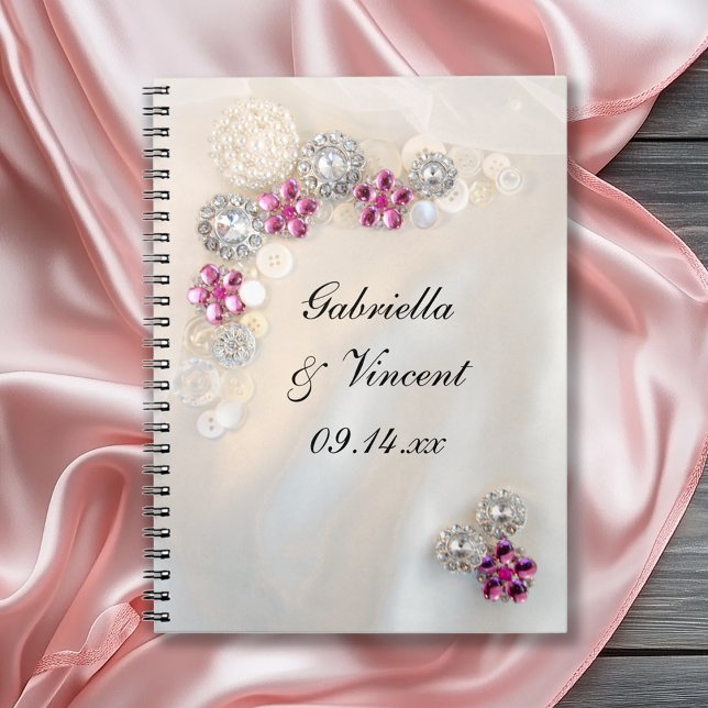 White Pearl and Pink Diamond Buttons Wedding Notebook (Creator Uploaded)