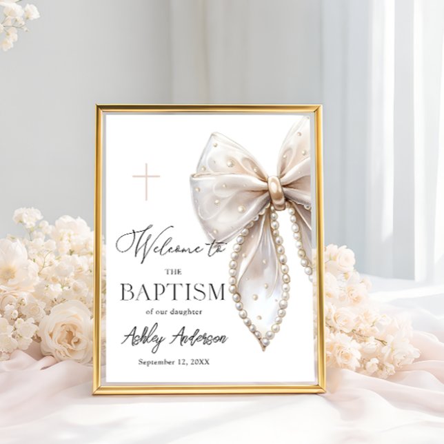 White Pearl Bow Baptism Welcome  Poster (Creator Uploaded)