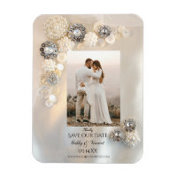 White Pearl Diamond Buttons Wedding Save the Date