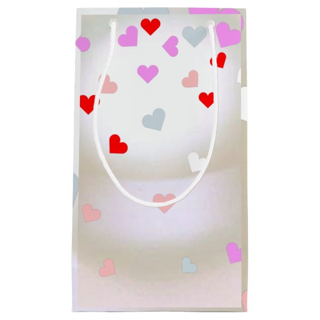 White Pearl Effect with hearts  Small Gift Bag (Front)