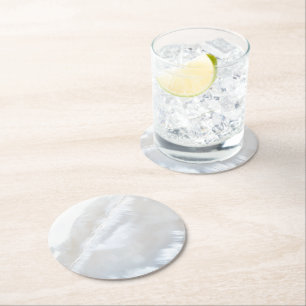 White Pearl Nacre Pattern Round Paper Coaster