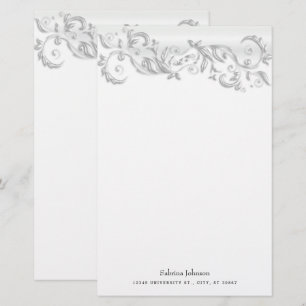 White Pearl Ornate on White Stationery